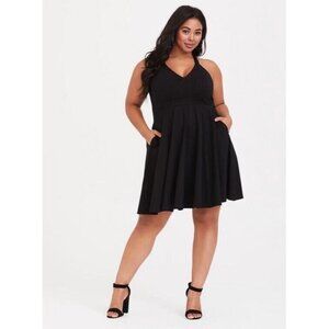 New! Torrid Women's Plus Size Mini Ponte Skater Dress, Black, Size 3 Pockets NWT